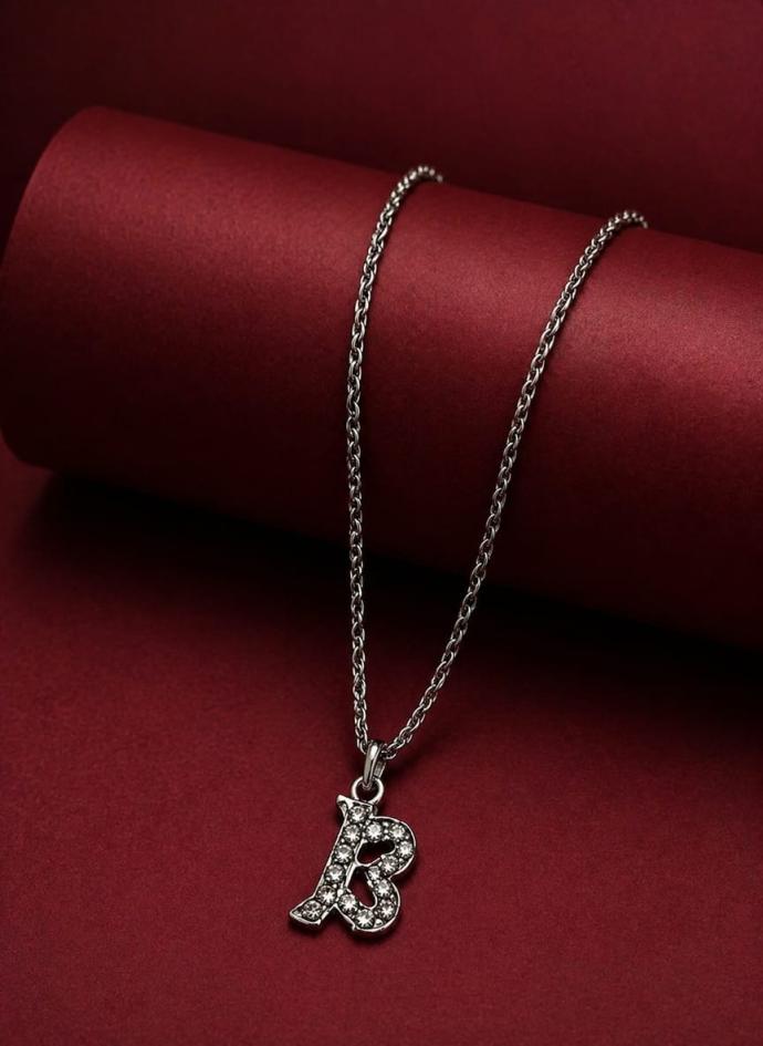 B letter silver colored pendant necklace for men and women