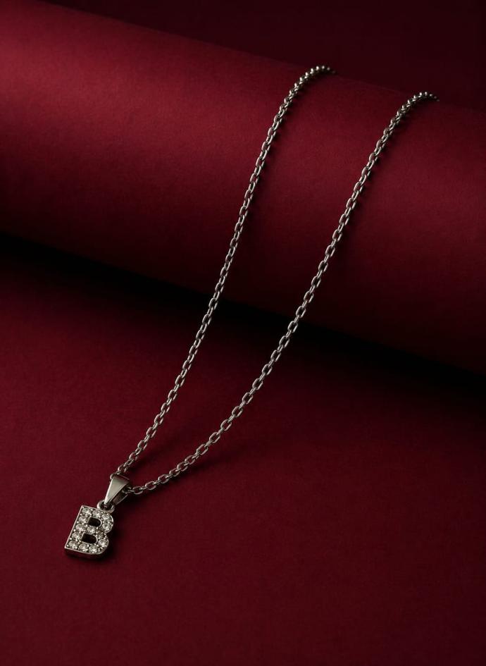 Mini B letter silver colored pendant necklace for men and women
