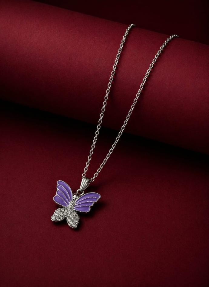 Purple color wings necklace with crystal encrusted butterfly pendant