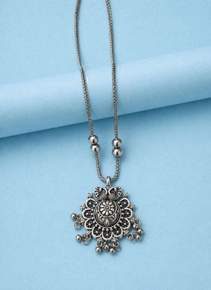 Peacock silver oxidized necklace for women and girls