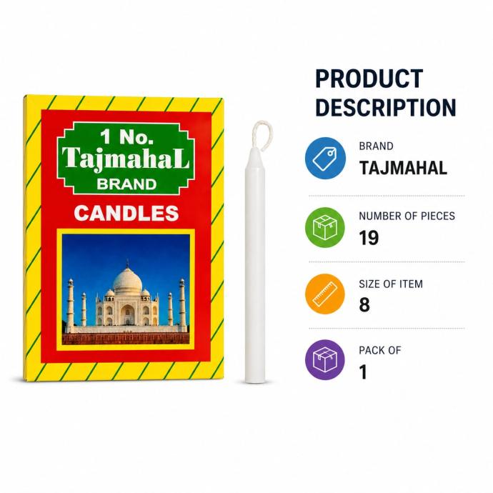 Tajmahal Brand Candles  Pack of 19 Pieces Size 8
