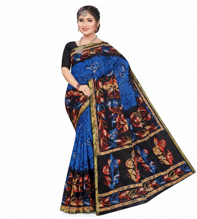 Blue Printed Cotton Saree