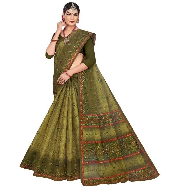 Designer Traditional  Olive Green Printed Saree