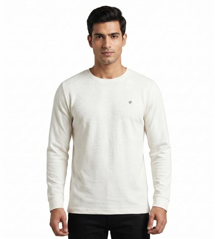 Mens White Full Sleeve Textured TShirt SJ