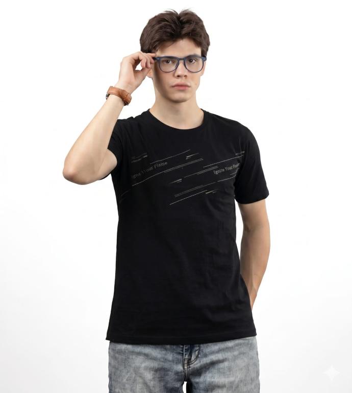 Mens Black Graphic Printed TShirt