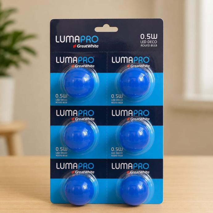 0.5 Watt Polycarbonate Bulb Round 0.5W LED Bulb Blue, Pack of 6 SU