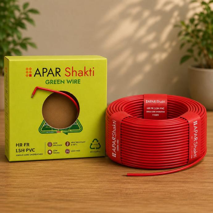 APAR ANUSHAKTHI 0.75 Sq mm 90m HEAT RESISTANT 90C FLAME RETARDANT PVC Powered by EBEEM TECHNOLOGY Single Core CLASS 5 COPPER Conductor Wire for Domestic  Industrial Electrical Wiring Red SU